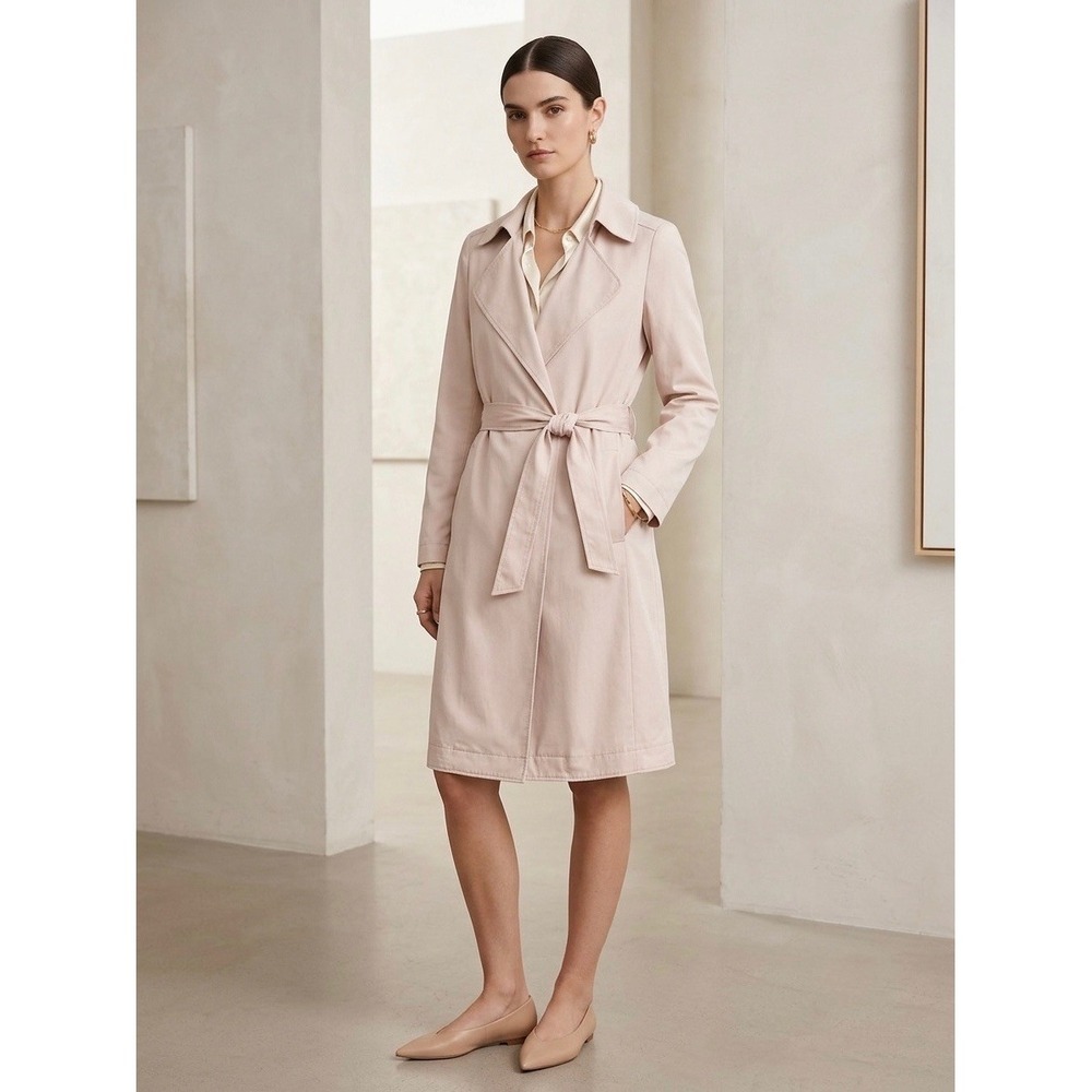 Babaton Lawson Trench Coat Blush Pink Lyocell Belted Jacket Small 58478